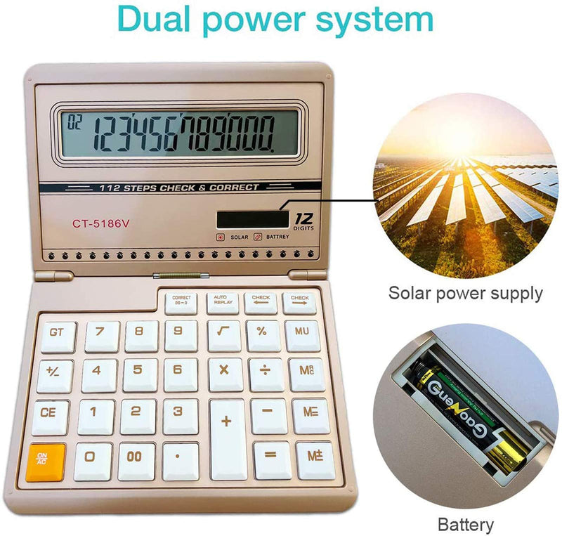 Extra-Large Calculator, 8 1/2 by 11 inch, Solar Basic Calculator Large Desk Folding Calculator with Big Keys 12 Digits Calculator (Gold),Christmas Birthday Gifts Daily and Office Work Rose Gold