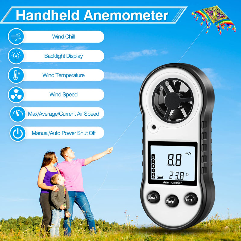 Digital Anemometer, Air Flow Meter with Wind Temperature Tool -10°C ~ 45°C, Anemometer for Measuring Airflow Speed, Anemometer for Sailing/Surfing/Fishing/Kite - Gray Gray.