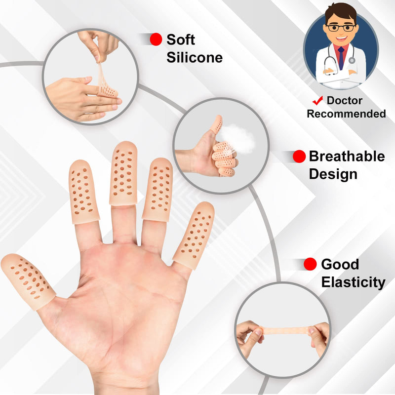 Gel Finger Cots (Breathable, Latex Free), Finger Protectors with Hole(14PCS), Silicone Finger Gloves, Finger Covers for Hand Eczema, Trigger Finger, Finger Cracking, Finger Arthritis, Reusable.