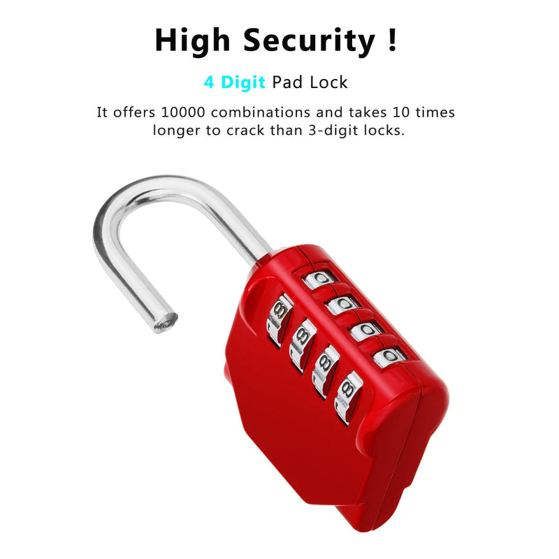 ZHEGE Combination Lock, 4 Digit Outdoor Combination Padlock for Gym, School, Gates, Doors, Hasps and Storage (Red) Red1