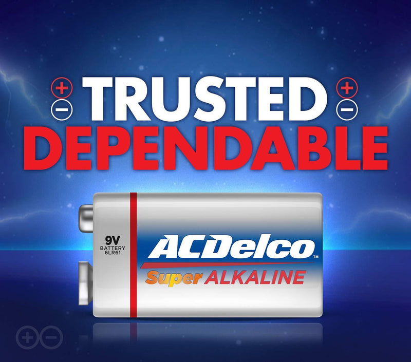 ACDelco 12-Count 9 Volt Batteries, Maximum Power Super Alkaline Battery, 7-Year Shelf Life, Recloseable Packaging