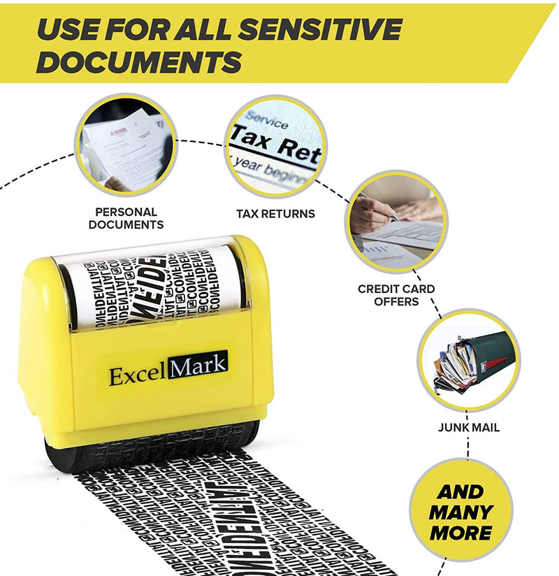 ExcelMark Rolling Identity Theft Guard Stamp (Roller Stamp, Refill Ink, and Self-Inking Stamp)