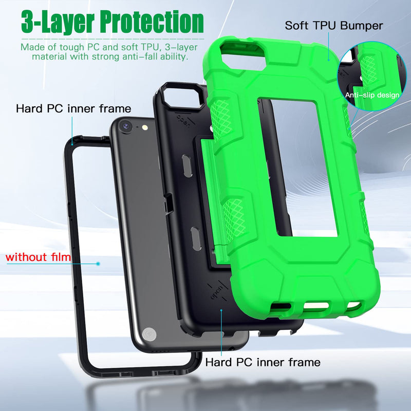 ZoneFoker for iPod Touch 7th Generation Case, iPod Touch 6th / 5th Generation Case Heavy Duty Shockproof Rugged Cover for Apple iPod Touch 7/6/5 Generation Case Green…