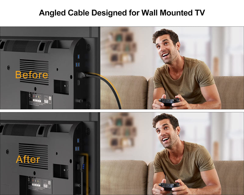 HDMI Cable, CableCreation 6 Feet Left Angle 90 Degree Vertical Left 4K HDMI 2.0 Cable, Support 4K Ultra HD, 3D Video, Ethernet, Audio Return Channel, Black 6ft