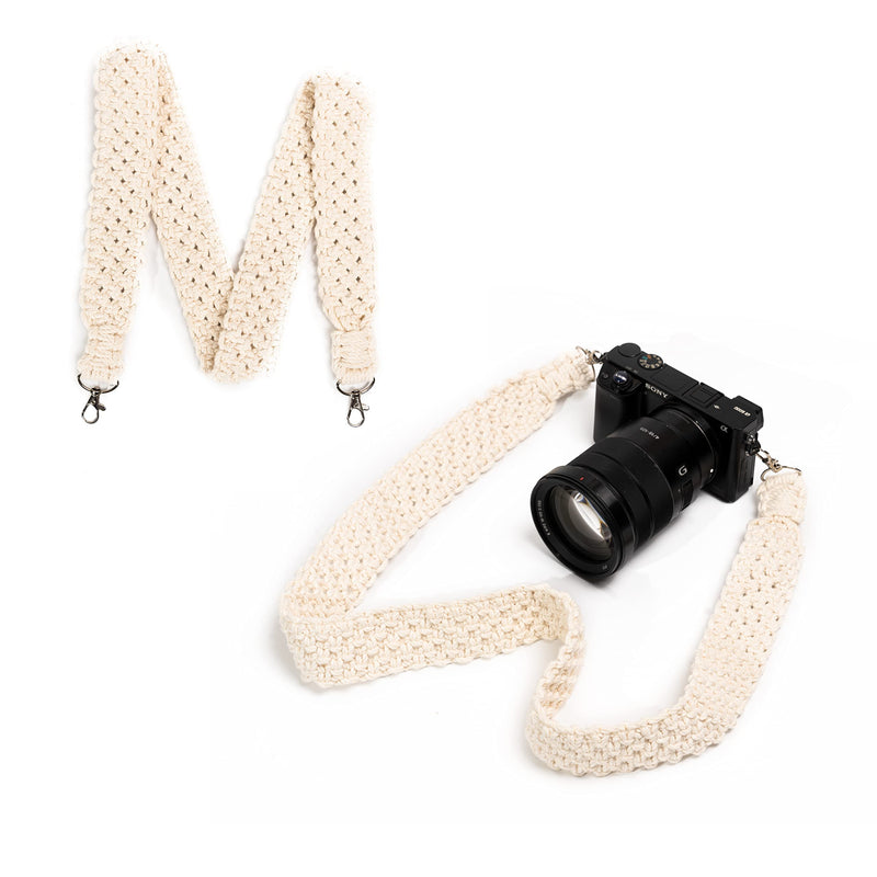 TIPFIT Macrame Camera Strap Bag Shoulder Strap Woven Natural Cotton Cord Bag Strap for Women, Men (White,39.3 x 1.5 Inches) White