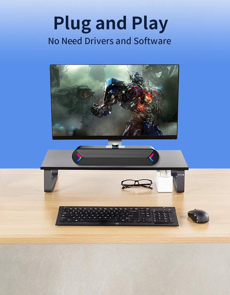 LENRUE Computer Speakers,Wired USB-Powered PC Speakers with 10W Stereo Sound,Gaming Sound-bar Speakers for PC Desktop Computer Laptop Monitor (Black) Black