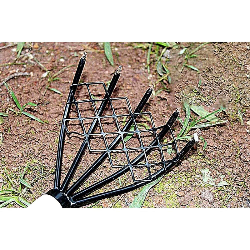 5-Tine Ninja Steel Claws Hand Rake with Mesh Net, Clam Fork, Short Wooden Handle, Ergonomic, Non-Slip, Lightweight, Sturdy, Compact - Comes with Portable Folding Bucket (Blue)