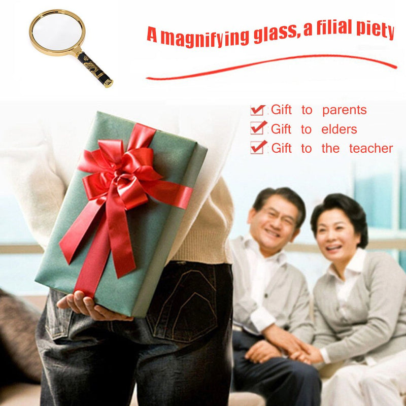 Magnifying Glass 6X + 8X Magnification Magnifier Handheld Magnifier for Science, Reading Book, Inspection. (6X Gold)