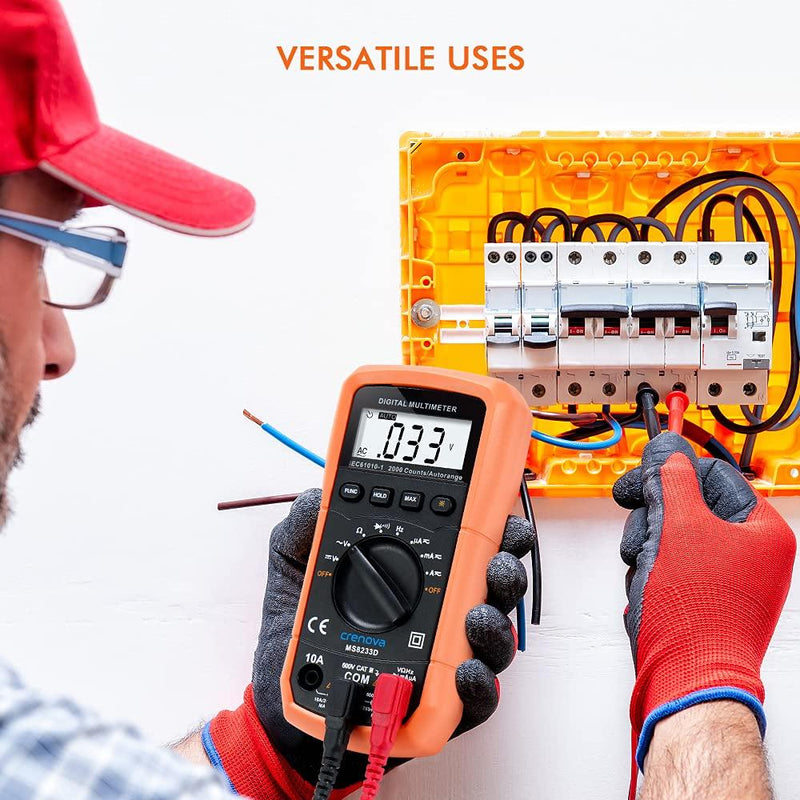 Crenova MS8233D Auto-Ranging Digital Multimeter Home Measuring Tools with Backlight LCD Display