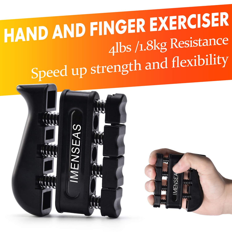 IMENSEAS Hand Grip Strengthener 7 Pack Adjustable Hand Gripper, Finger Stretcher Resistance Extensor Bands, Finger Exerciser, Grip Strength Ring & Stress Relief Ball for Athletes & Musicians Black