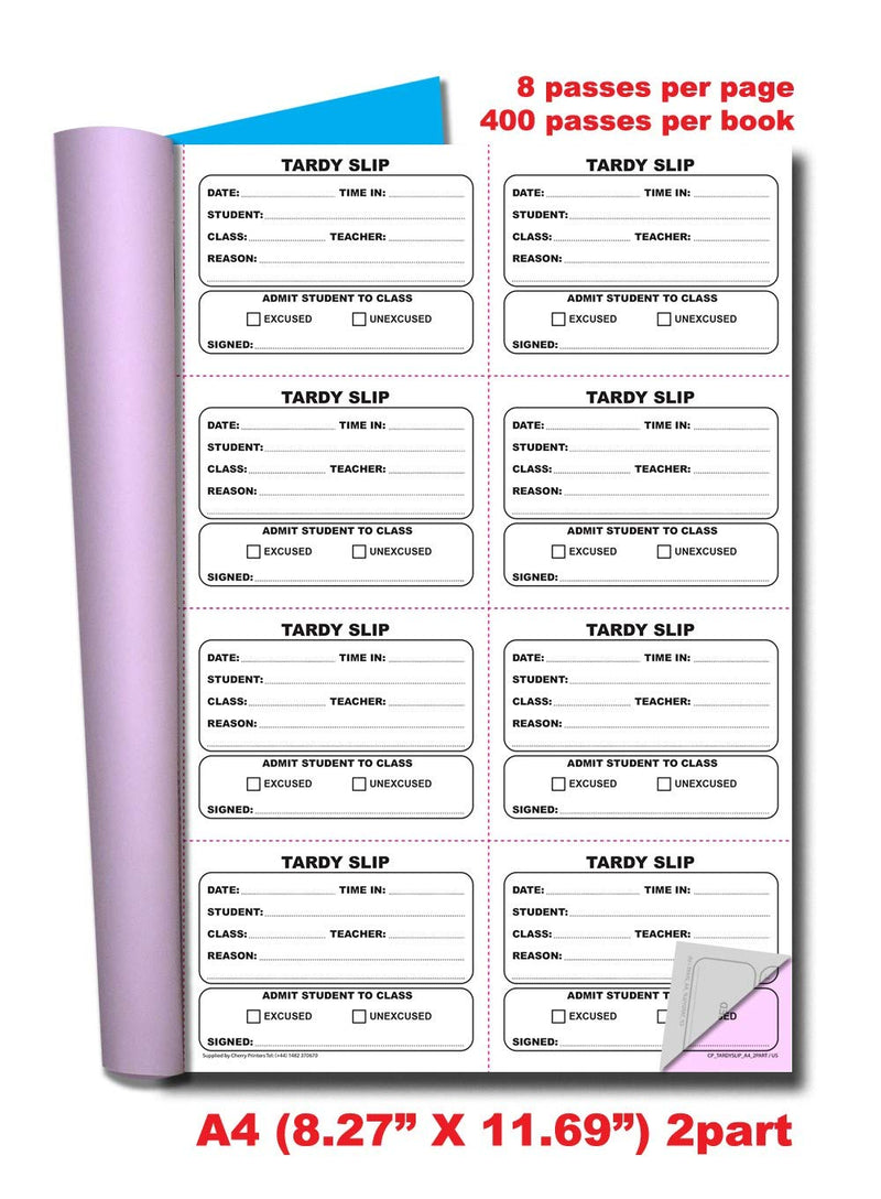 Cherry Easy Removal Fold and Tear Tardy Slip Book with Carbonless Copies / 400 (3.89 x 2.92 Inches) Slips Per Book