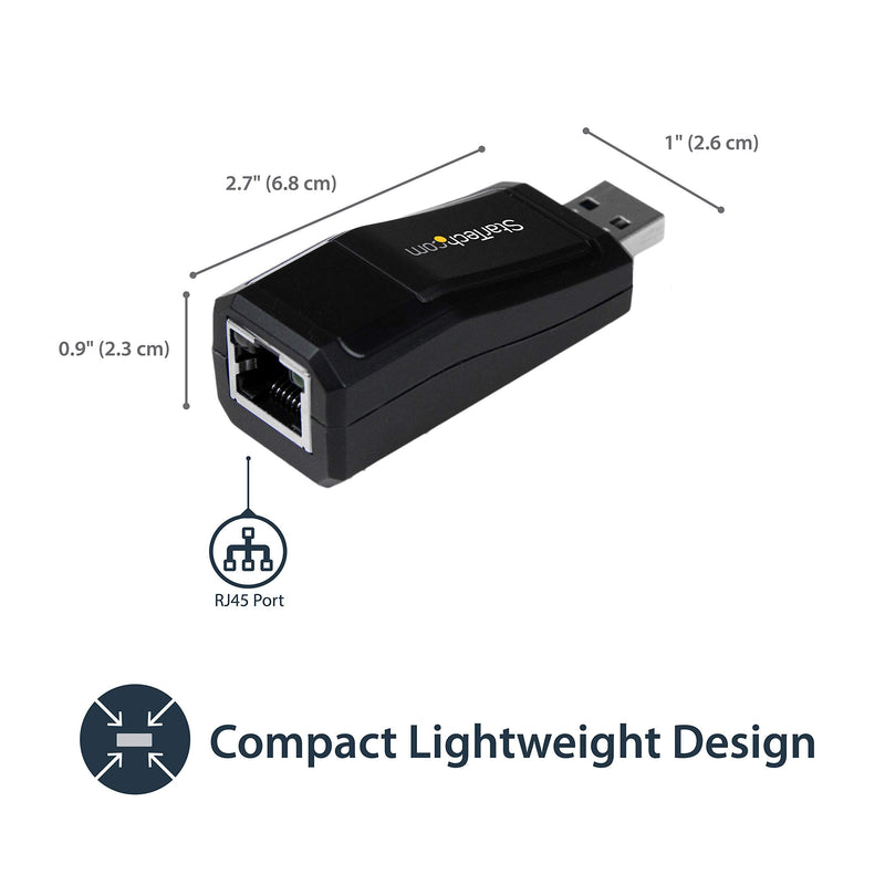StarTech.com USB 3.0 to Gigabit Ethernet NIC Network Adapter - 10/100/100 Mbps Network Adapter - USB to Ethernet LAN Adapter - USB to RJ45 (USB31000NDS) USB-C