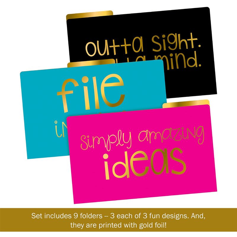 Barker Creek Legal-Size Designer File Folders, File in Style, Replace Bland and Boring with Bright and Beautiful Legal File Folders, 1/3 Cut Tabs, 9 Folders in Pkg, 3 Each of 3 Designs (2513)