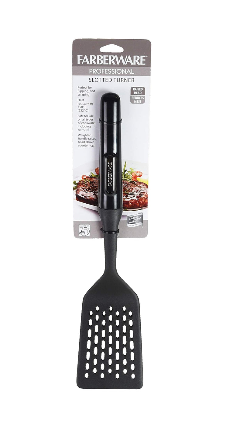 Farberware Professional Heat Resistant Nylon Slotted Turner - Safe for Non-Stick Cookware, Black