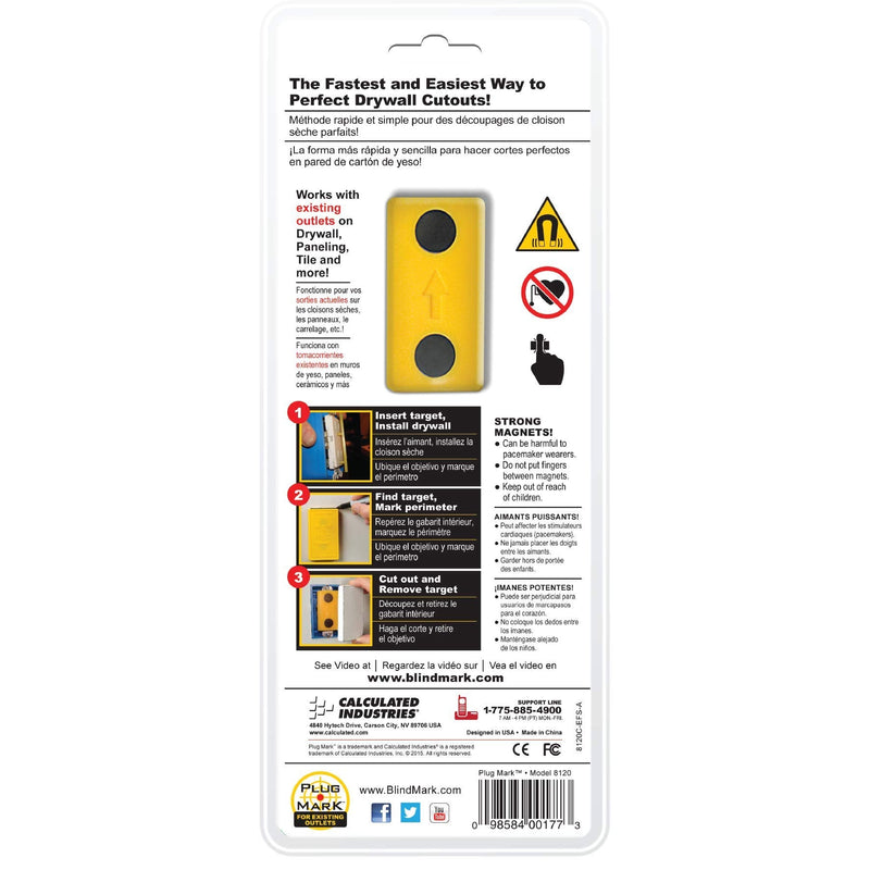 Calculated Industries 8120 Plug Mark Drywall Electrical Box Cutout Locator for Existing Electrical Outlets in Rehabilitation and Replacement Work