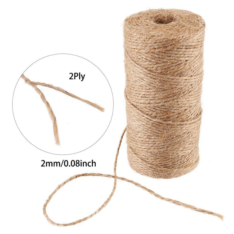 CCINEE Natural Jute Twine 328 Feet Burlap Rope String for DIY Crafts, Festive Decoration, Gift Wrapping and Gardening Applications 2mm(2 Ply) 2 mm