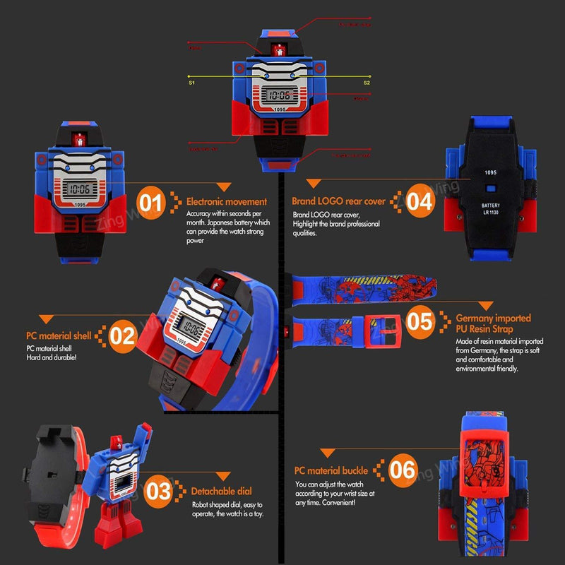 Fanmis Kids LED Digital Cartoon Sports Robot Transformation Toys Boys Wrist Watch Blue