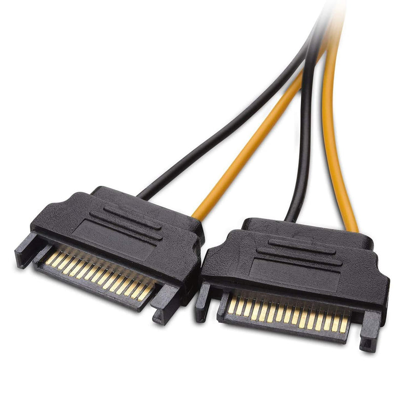 6 Pin PCIe to Dual SATA 15 Pin Male Power Cable, 2X 15-Pin SATA Male to 6 Pin PCI-Express Female Video Card Power Adapter Cable (20CM/8inch)