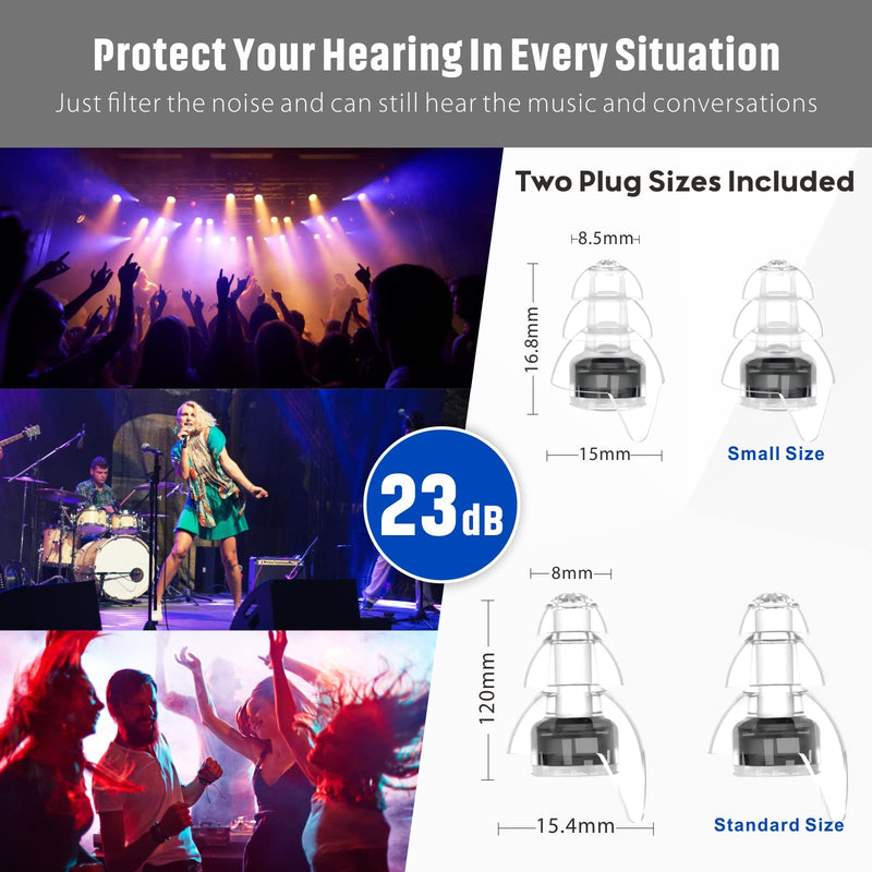 2 Pairs High Fidelity Concert Ear Plugs, Hearprotek Noise Reduction Music Earplugs, Hearing Protection for Musicians, Festival, DJ’s, Nightclub, Concerts, Drummers, Party, Motorcyclists (23db) Black