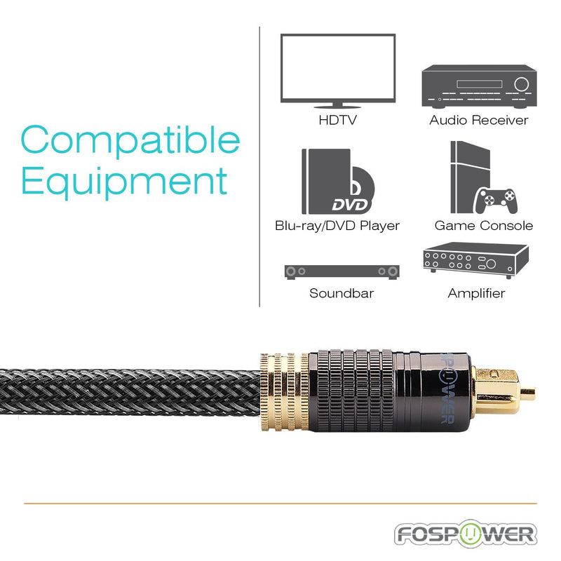 FosPower (3 Feet) 24K Gold Plated Toslink Digital Optical Audio Cable (S/PDIF) - [Zero RFI & EMI Interference] Metal Connectors & Ultra Durable Nylon Braided Jacket 03 FT / 91 CM
