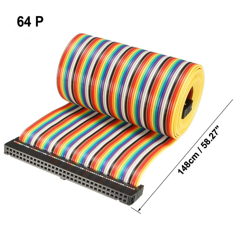 uxcell IDC Rainbow Wire Flat Ribbon Cable 64 Pins 148cm Length 2.54mm Pitch Type-C