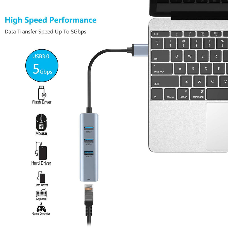 USB 3.0 to Ethernet Adapter,ABLEWE 3-Port USB 3.0 Hub with RJ45 10/100/1000 Gigabit Ethernet Adapter Support Windows 10,8.1,Mac OS, Surface Pro,Linux,Chromebook and More