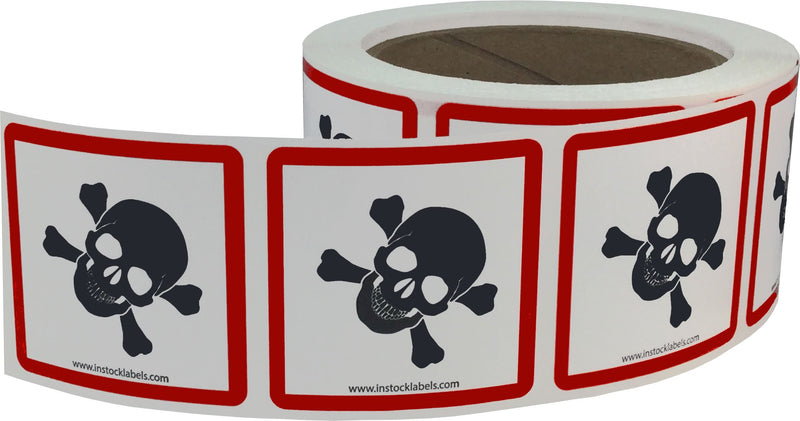 GHS Pictogram Labels Skull & Crossbones 2 x 2 Inch Square 500 Adhesive Stickers