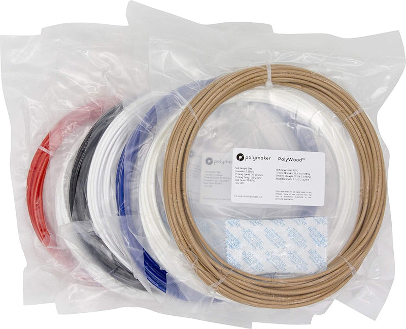 Polymaker 3D Printer Filament Sample Box 1 1.75mm, PolyLite PLA,PolyLite PETG, PolyMax PLA, PolyMax PETG, PolyFlex TPU95, PolyWood, PolySmooth, Random Colors, 7x50g 1.75mm Sample Box 1, 7x50g Polyvinyl Butyral