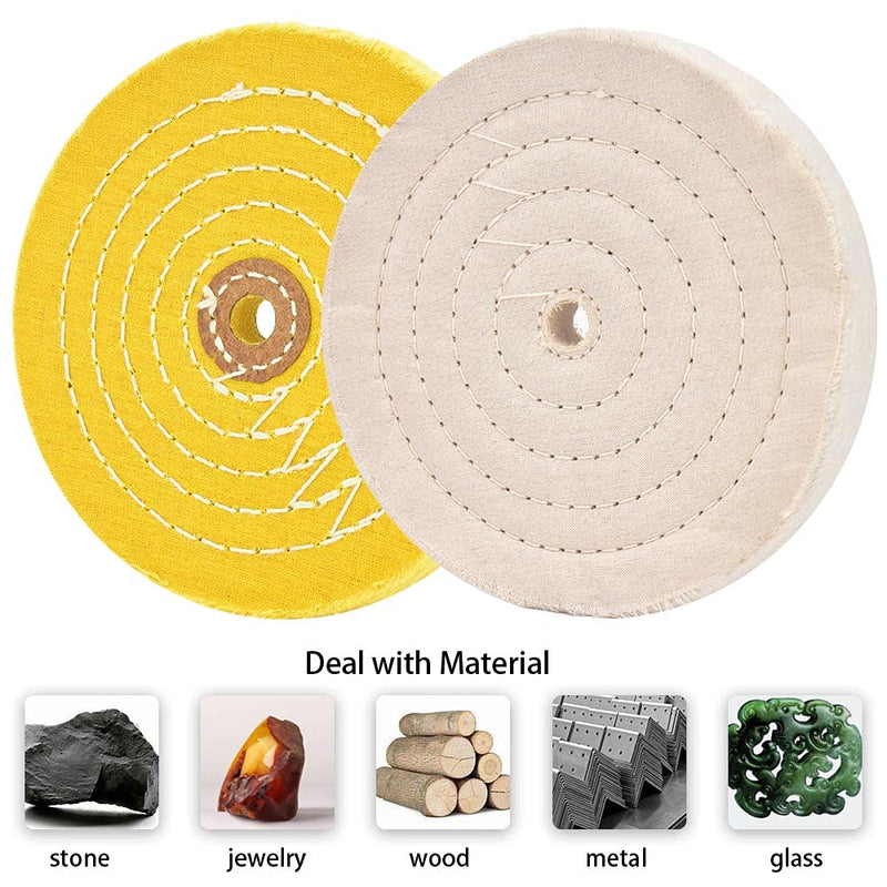 QZATACAEN 150 mm Buffing Polishing Wheels for Bench Grinder White (60 Ply) & Yellow (42 Ply) Buffing Wheel for Bench Buffer Polisher with 1/2 Inch Arbor Hole 2 Pieces