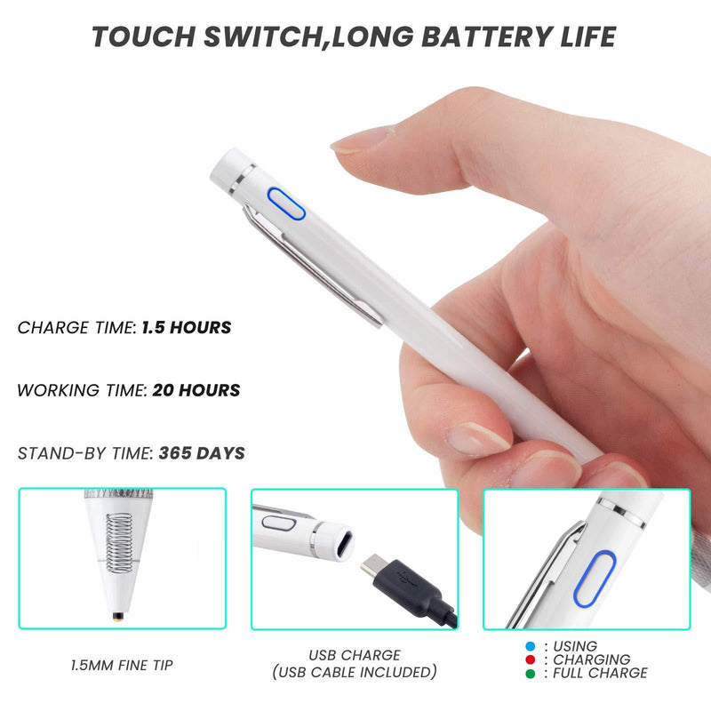 Pencil for Samsung Galaxy Tab A7 Stylus, Rsepvwy Active Digital Stylus with 1.5mm Ultra Fine Tip Stylus Pen for Samsung Galaxy Tab A7,White