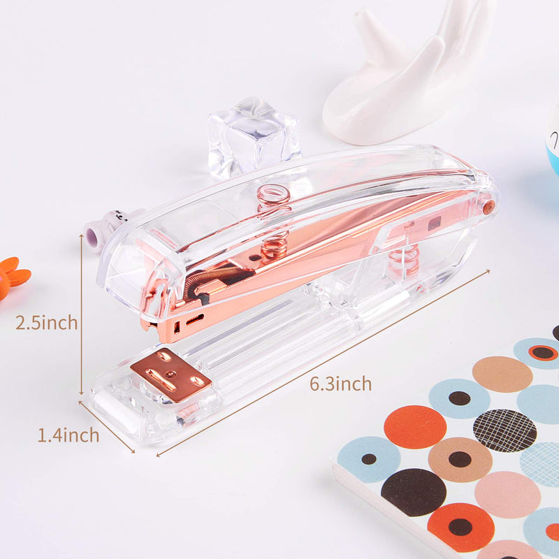 ALSISK Desk Accessory Kit,Acrylic Stapler Set, Tape Dispenser, Staple Remover with 1000pcs 26/6 Staples -Rose Gold