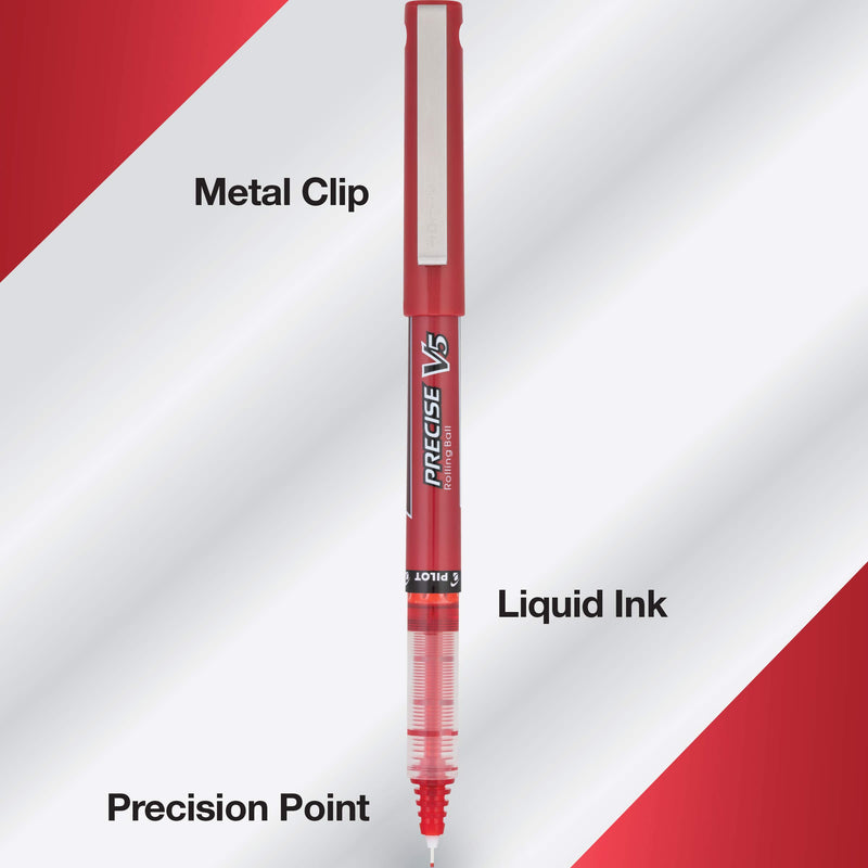 PILOT Precise V5 Stick Liquid Ink Rolling Ball Stick Pens, Extra Fine Point (0.5mm) Red Ink, 12-Pack (35336) Pack of 12