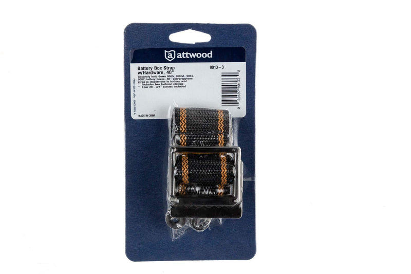 Attwood 9013-3 Battery Box Hold-Down Strap Kit â€” Medium, Strap with Firm-Grip Buckles, Footman Clamps, Screws Included