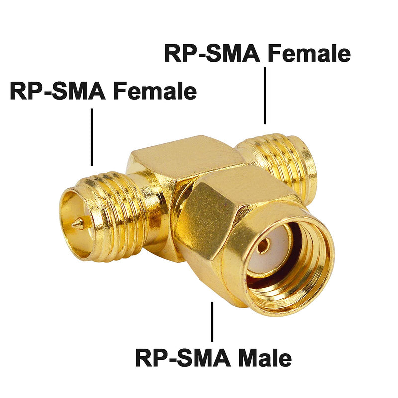 BOOBRIE RP SMA Male to 2 RP SMA Female 3 Ways Splitter Triple T Adapter Connector 2PCS