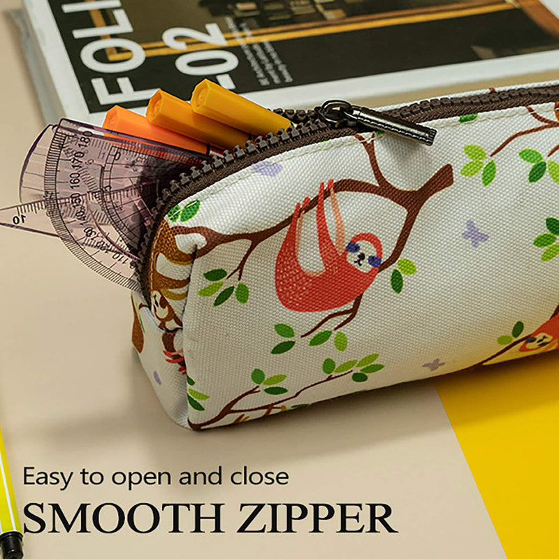 LParkin Cute Sloth Large Capacity Canvas Pencil Case Pen Bag Pouch Gadget Stationary Case Makeup Cosmetic Bag Kawaii Box