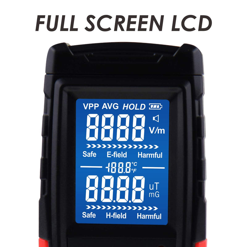 Digital EMF Tester Electric and Magnetic Field Radiation Detector Temperature Measure with Color-screen Display and Rechargeable Battery Handheld Tool