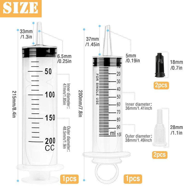 2 pieces syringe 100 + 200 ml syringe with tube, dosing syringe, oil syringe, plastic syringe for liquid transfer, syringes for experiments...