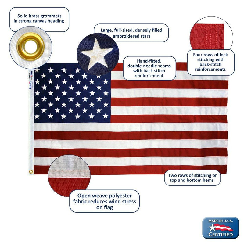 Annin Flagmakers Model 2710 American Flag Tough-Tex The Strongest, Longest Lasting, 3x5 ft, 100% Made in USA with Sewn Stripes, Embroidered Stars and Brass Grommets