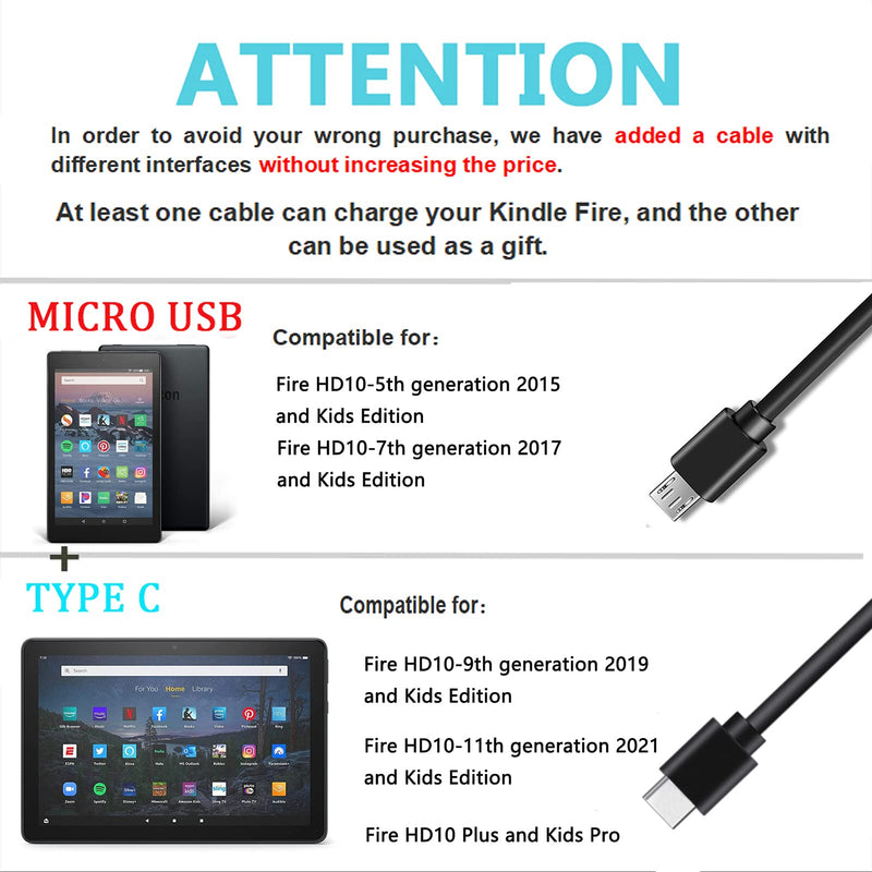Fire HD 10 Tablet Charger Adapter with 5FT Extra Long Cord Charging Cable, Rapid Charger Compatible for Amazon Kindle Fire HD 10 and Fire HD 10 Plus,Kids Pro,Kids Edition,All New Fire 10 Tablet Black