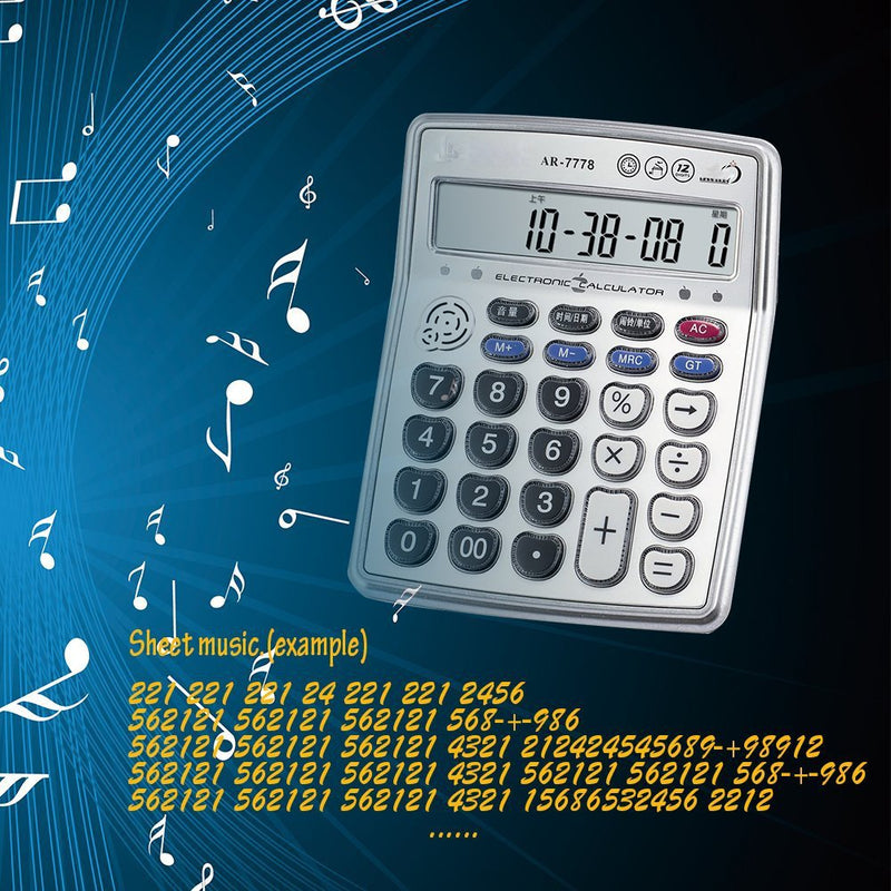 Egoelife Musical Desktop Calculator 12-Digits LCD Display with Alarm Clock and Voice Reading (AR-7778) AR-7778