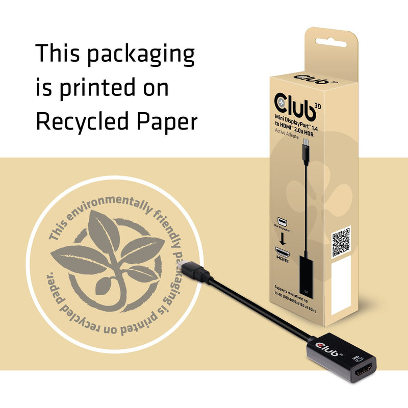 Club 3D CAC-1180 Mini DisplayPort 1.4 to HDMI 2.0B HDR Adapter Supports 4096X2160@60Hz High Dynamic Range, Black