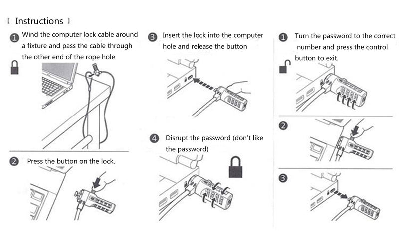 AOMGD 2 Pcs 6-Foot Kensington Laptop Lock Universal Notebook Combination Lock Security Cable 4 Digit Password Protections and Theft Deterrent for Most Notebooks, Desktops, Projectors, LCD and Plasma silver