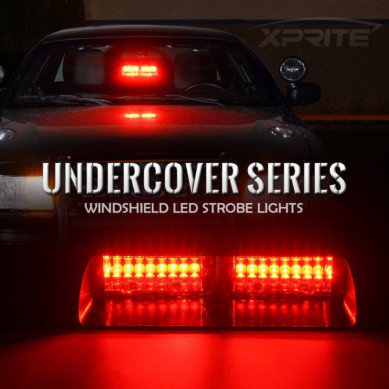 Xprite Red LED Emergency Hazard Warning Strobe Lights, Interior Roof Windshield Visor Dash Deck Flashing Light, w/Suction Cups for Police Volunteer Firefighter Vehicles Trucks #4 Red