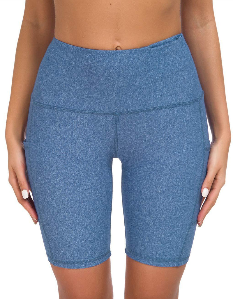 Custer's Night High Waist Out Pocket Yoga Pants Tummy Control Workout Running 4 Way Stretch Yoga Leggings Blue Snow Dot Small