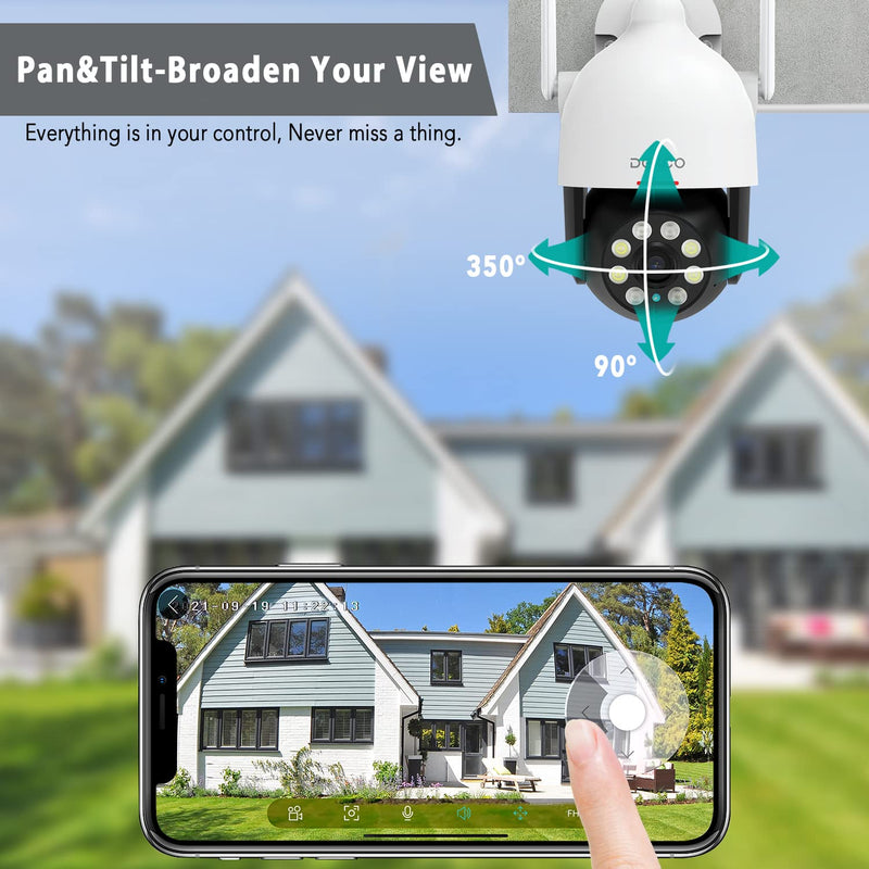 Security Camera Outdoor/Home, DEKCO WiFi Outdoor Security Cameras Pan-Tilt 360Â° View, 1080P Dome Surveillance Cameras with Motion Detection and Siren, 2-Way Audio,Full Color Night Vision, Waterproof 1 Pack