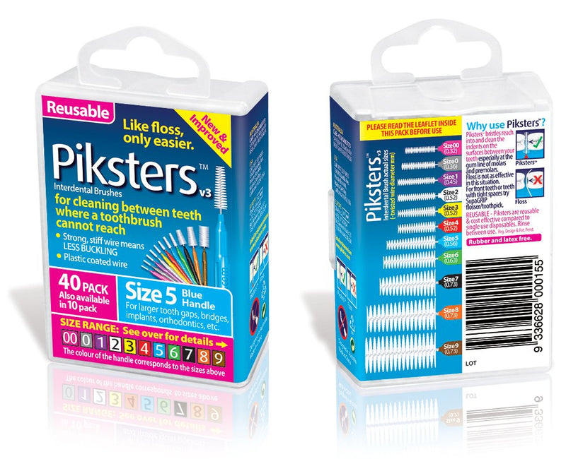 Piksters Interdental Brushes (40 Pack, Size 5 (Blue)) 40 Count (Pack of 1) Size 5 (Blue)