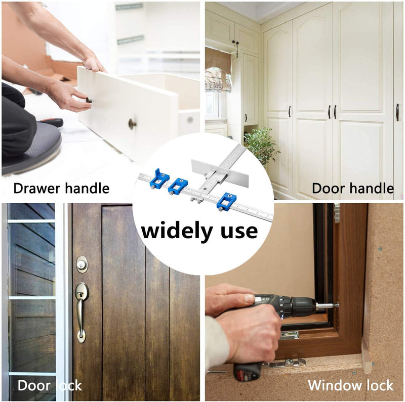 Tourace Cabinet Hardware Jig for Handles and Knobs Aluminum Alloy Drill Guide Sleeve Drawer Pull Wood Drilling Dowelling Tools Set Drawer Knob Pull Drilling Templates Jig Tool