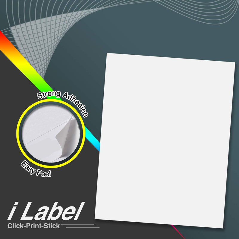 iLable 8.5" x 11" Full Sheet Sticker Paper for Laser & Inkjet Printers[50 Sheets,50 Labels] 50