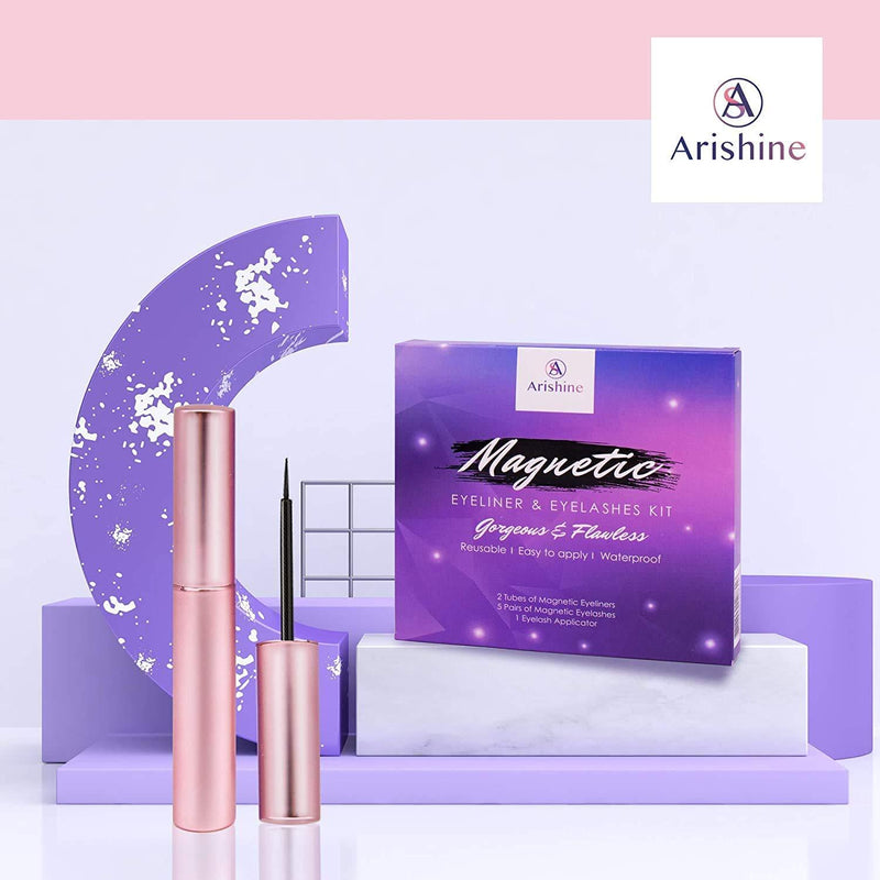 Arishine Magnetic Eyeliner and Lashes Kit, Magnetic Eyeliner for Magnetic Lashes Set, With Reusable Lashes [5 Pairs] 5 Pairs