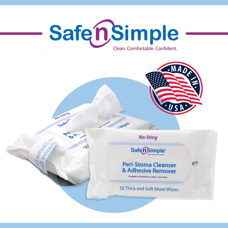 Safe n' Simple Adhesive Remover Wipes, Flushable & Easy to Use No-Sting Skin Prep Wipes, 50 x Individually Wrapped Alcohol -Free Wipes 50 Count (Pack of 1)